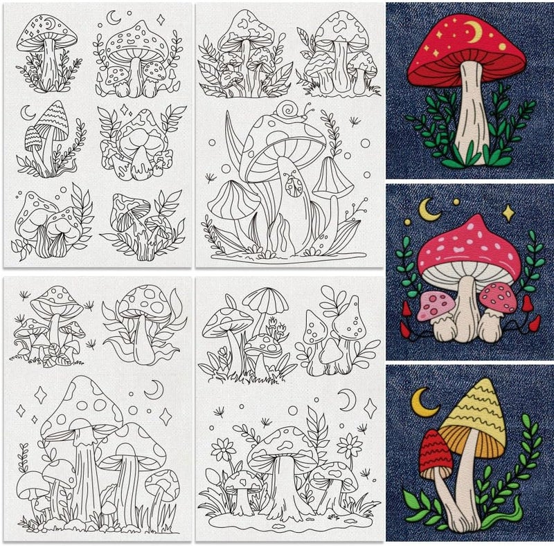 DOODLREAM 15Pcs Mushroom and Plant Embroidery Pattern Stabilizers, 8.3"x11.7" Mushroom Water Soluble Stick and Stitch Embroidery Stickers, 4 Sheets Hand Sewing DIY Plant Embroidery Paper - Image 1